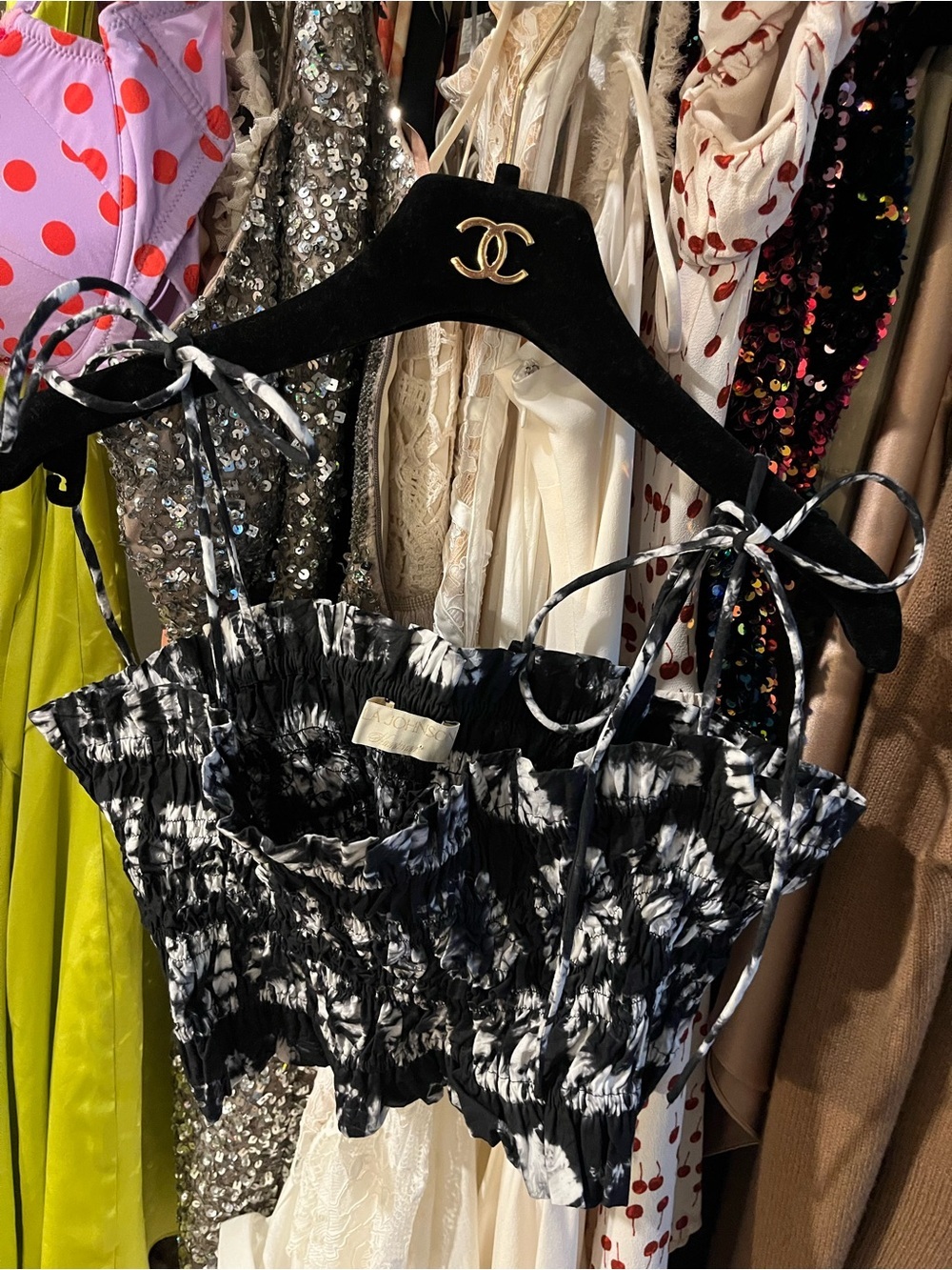 ULLA JOHNSON -  Tie-Strap Crop Top - Black & White ☀️☀️
